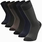 DAPHNEUS Premium Men's Dress Socks, 98% Cotton Geometric,Pattern,US Men’s 7–9, 6 Pairs in Black, Navy, Grey, Brown, Classic Mid-Calf Length