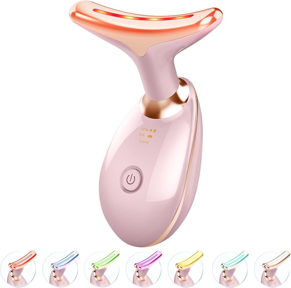 Jobazok Red Light Therapy for Face and Neck, 7 Color Light Based Face Massager Tool, Portable Skin Care Tool for Firming, Tig