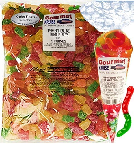 Albanese Sour Gummi Bears 4.5LB Bag With Large Night Crawler Size Worms Gourmet Kruise Signature Gift Bag 11 OZ (NET WT 83 OZ) 2 Item Bundle
