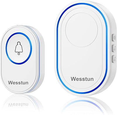 wesstun Wireless Doorbell Waterproof Kit 39 Chimes 5 Volume Levels White