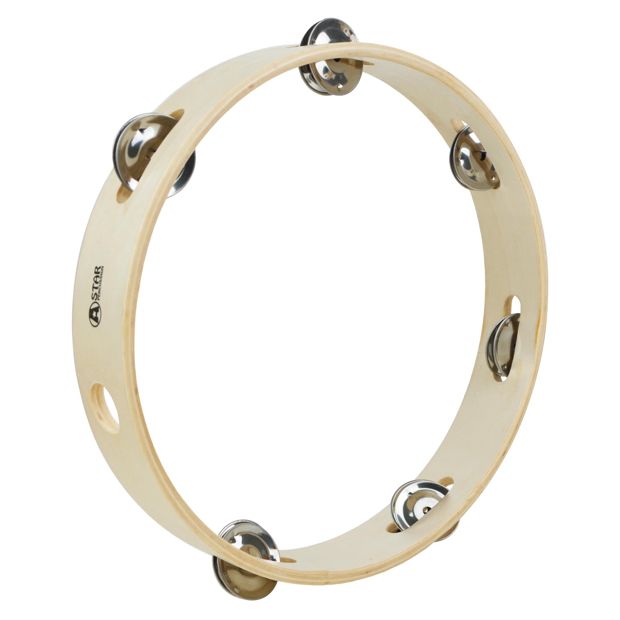 A-Star 10 inch/25cm Handheld Wooden Headless Tambourine, Traditional Single Jingle Bell Row
