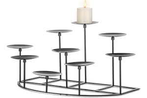 Romadedi Fireplace Candle Holder 9 Candelabra - for Pillar Candles Black Candle Stand Iron Table Centrepiece Mantle Floor Dec
