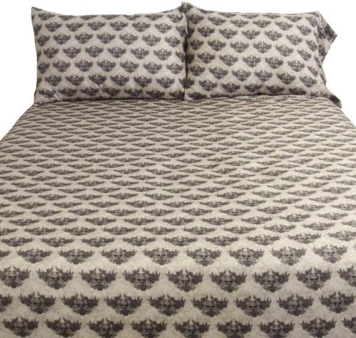 Veratex Street Revival Collection Stylish Winged Skull Design 100% Polyester Bedroom Sheet Set, Queen Size, Multicolored
