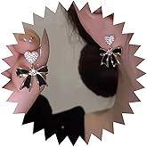 Allereyae Vintage Crystal Heart Stud Earrings Black Oil Drop Bow Earrings Rhinestone Bow Dangle Earrings Gold Cz Heart Earrings Jewelry for Women