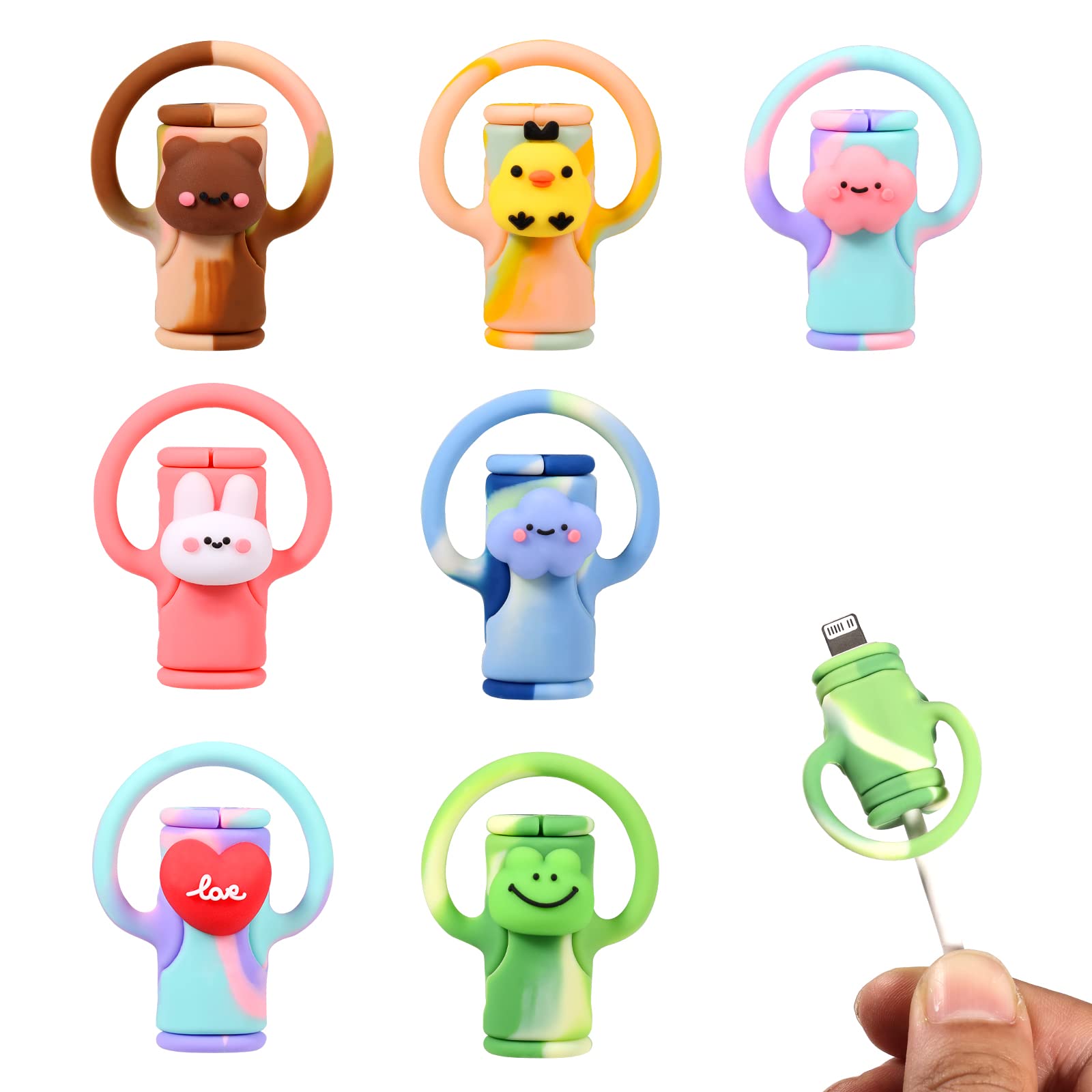 7pcs Data Cable Protector, Silicone Cord Saver Cute Silicone Data Cable Winder 2 In 1 Data Cable Protector Anti-Break Data Cable Protective Cover for the Apple Charging Cable (Cartoon Style)