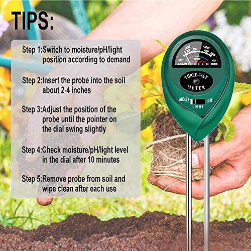 Soil pH Meter, 3-in-1 Soil Test Kit For Moisture, Light & pH, A Must Have For Home And Garden, Lawn, Farm, Plants, Herbs & Gardening Tools, Indoor/Outdoors Plant Care Soil Tester (No Battery Needed)