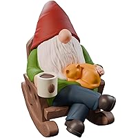 Drinking Coffee Garden Gnomes Statue Decoration, Rocking Chair Garden Gnomes Figurine Ornament for Indoor Outdoor Home Patio 