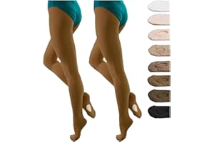 DANCEYOU Dance Tights for Women 2 Pairs Convertible Girls' Ballet Tights Opaque Leggings for Toddler, Kids and Adults