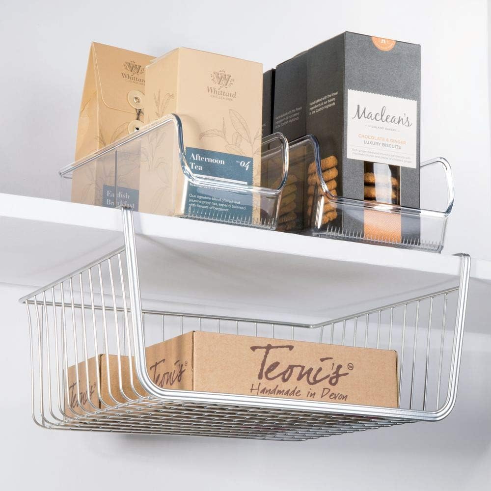 mDesign Set of 4 Under Shelf Basket Large Wire Basket Shelves for