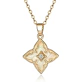 Clover Necklace for Women 14K Gold Plated with CZ Lucky Charm Adjustable Dainty Chain Jewelry Gift 20+1.5"