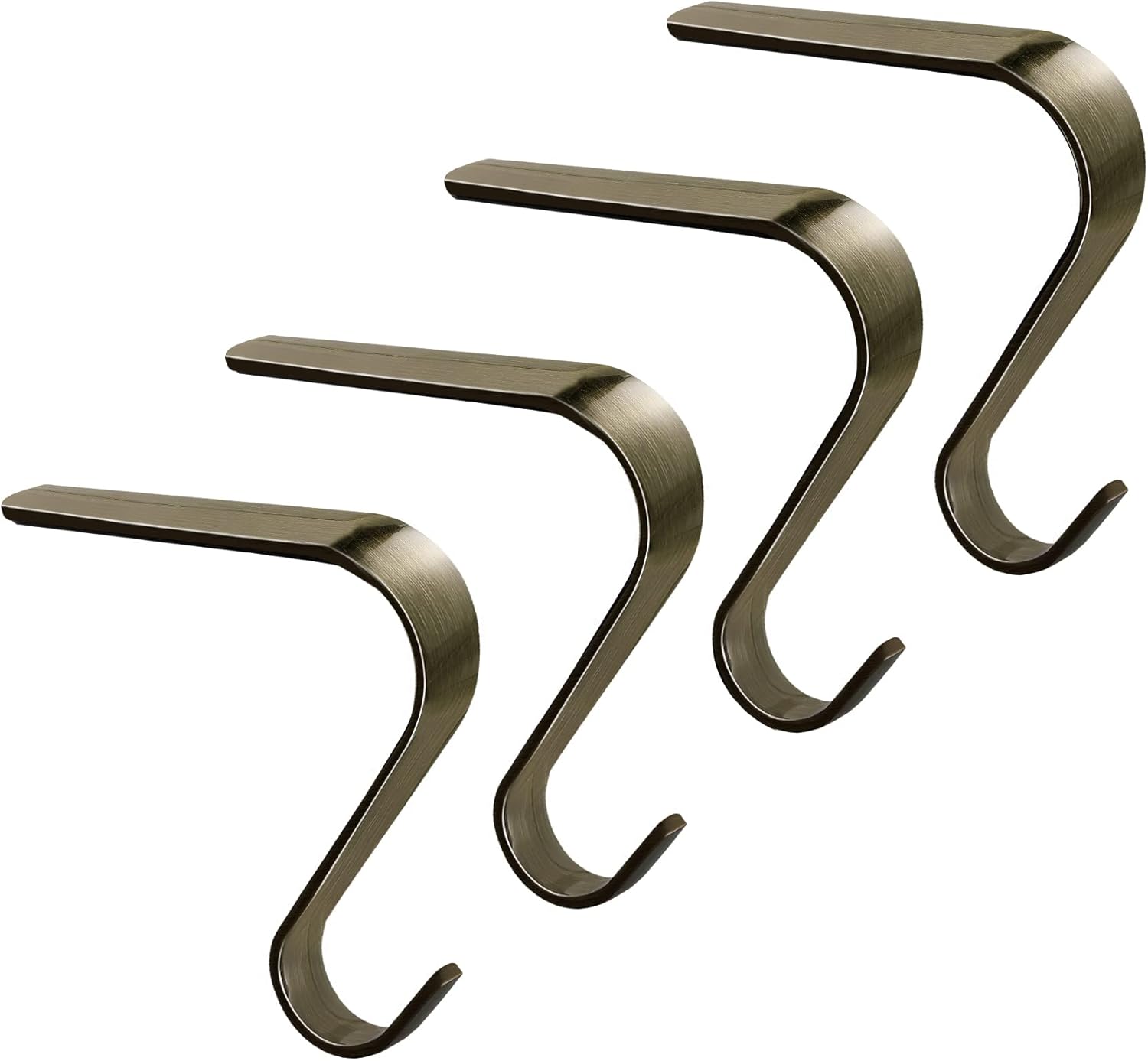 Ornament Hooks - Oyydecor Christmas Stocking Holders for Mantle Set of 4, Heavy Duty Fireplace Hanger Hooks with Non-Slip Strips Holiday Mantel Garland Clips for Christmas Party Decoration Brown