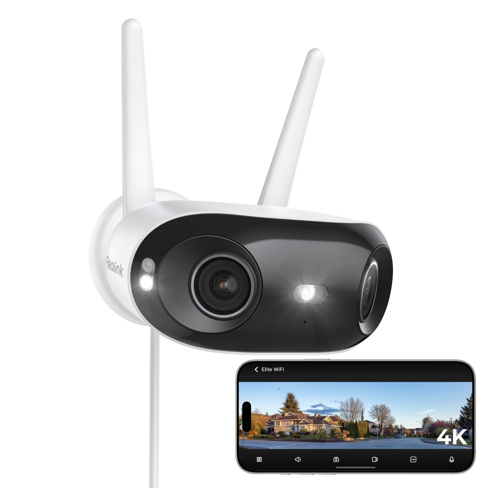 Reolink 4K Wi-Fi 6 Überwachungskamera Aussen mit 180° Panoramablick, 2.4/5GHz Dual-Band WLAN Kamera Outdoor mit Perimeterschutz, Farbnachtsicht, Smart-Erkennung, 2-Wege-Audio, Plug-in, Elite WiFi
