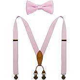 WDSKY Men's Boys' Suspenders and Bow Tie Set with Heart Clips Y Style Adjustable
