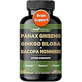 Gade Nutrition Ginkgo Biloba with Ginseng Supplement and Bacopa Monnieri | Brain Supplements for Memory and Focus with panax Ginseng & Ginko biloba Capsules - Memory Supplement for Brain
