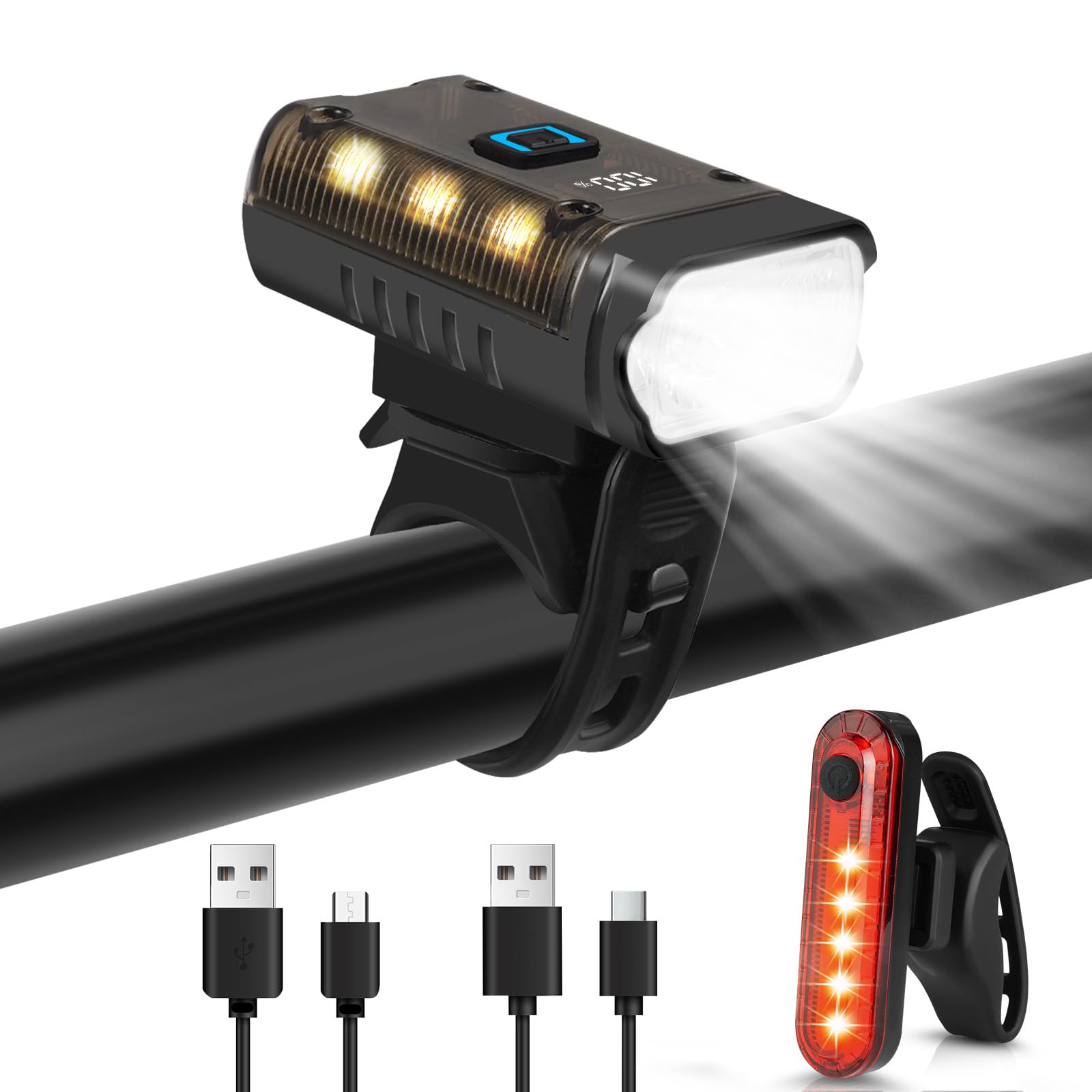 Ainiv Bike Lights Front and Back, Super Bright 5 Light Modes Bicycle Lights Front LED Torch, Type-C Rechargeable Bike Lights, Waterproof Bicycle Headlight for Road Bike MTB Cycling Fishing Night Work