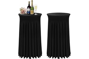 BDDC Cocktail Table Covers - 2 Pack 24"x 43" Black Cocktail Table Tablecloth with Natural Wavy Round Table Skirt Fitted High Top Table for Bar Wedding Party Banquet