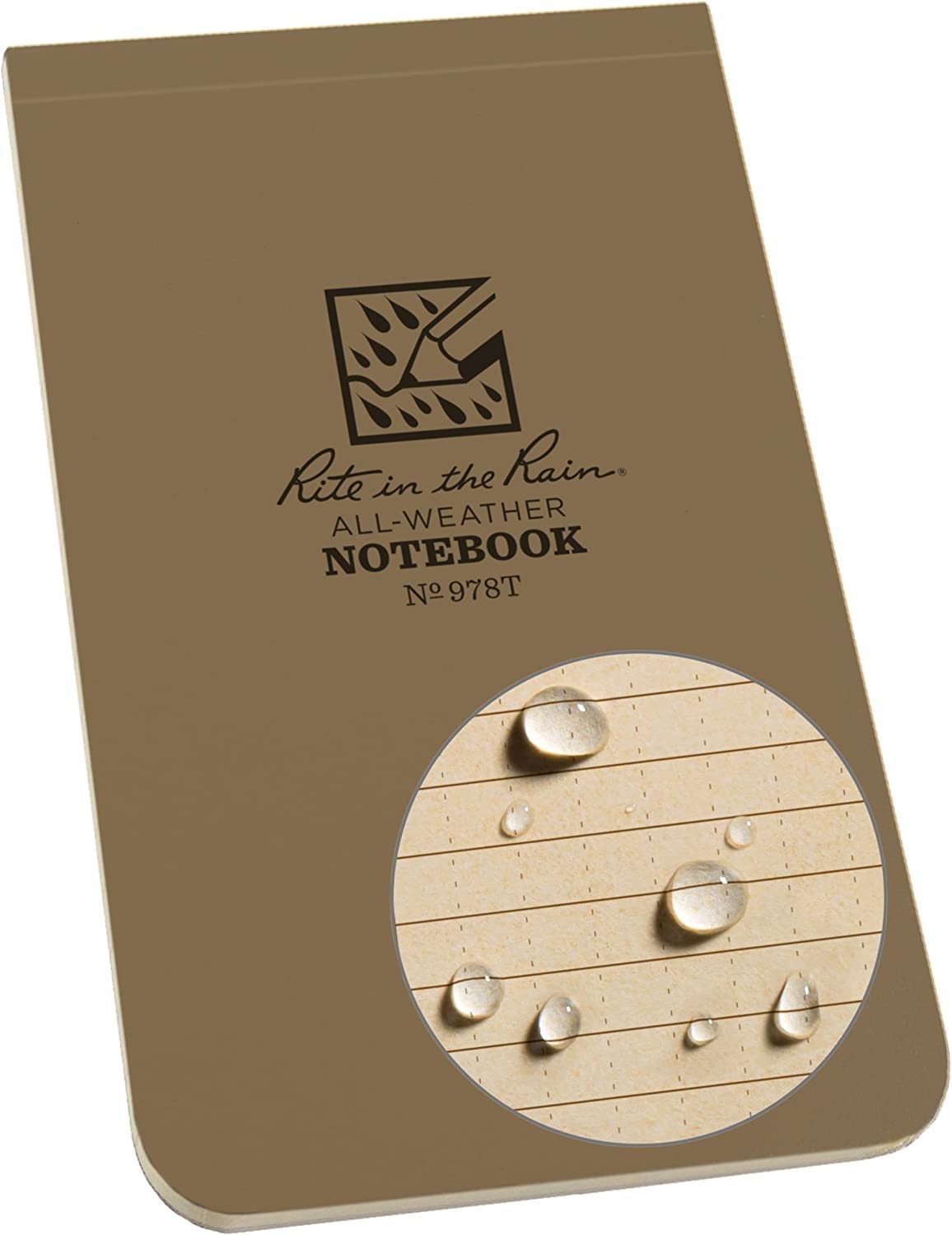 Rite in the Rain Weatherproof Top Bound Notebook, 3.25" x 5.25", Tan Cover (No. 978T)