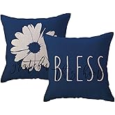 ULOVE LOVE YOURSELF Blue Daisy Pillow Covers 18X18 Inch Spring Summer Floral Pillow Cases Modern Abstract Flower Decorative Throw Pillowcases 2Pack for Sofa/Couch/Porch