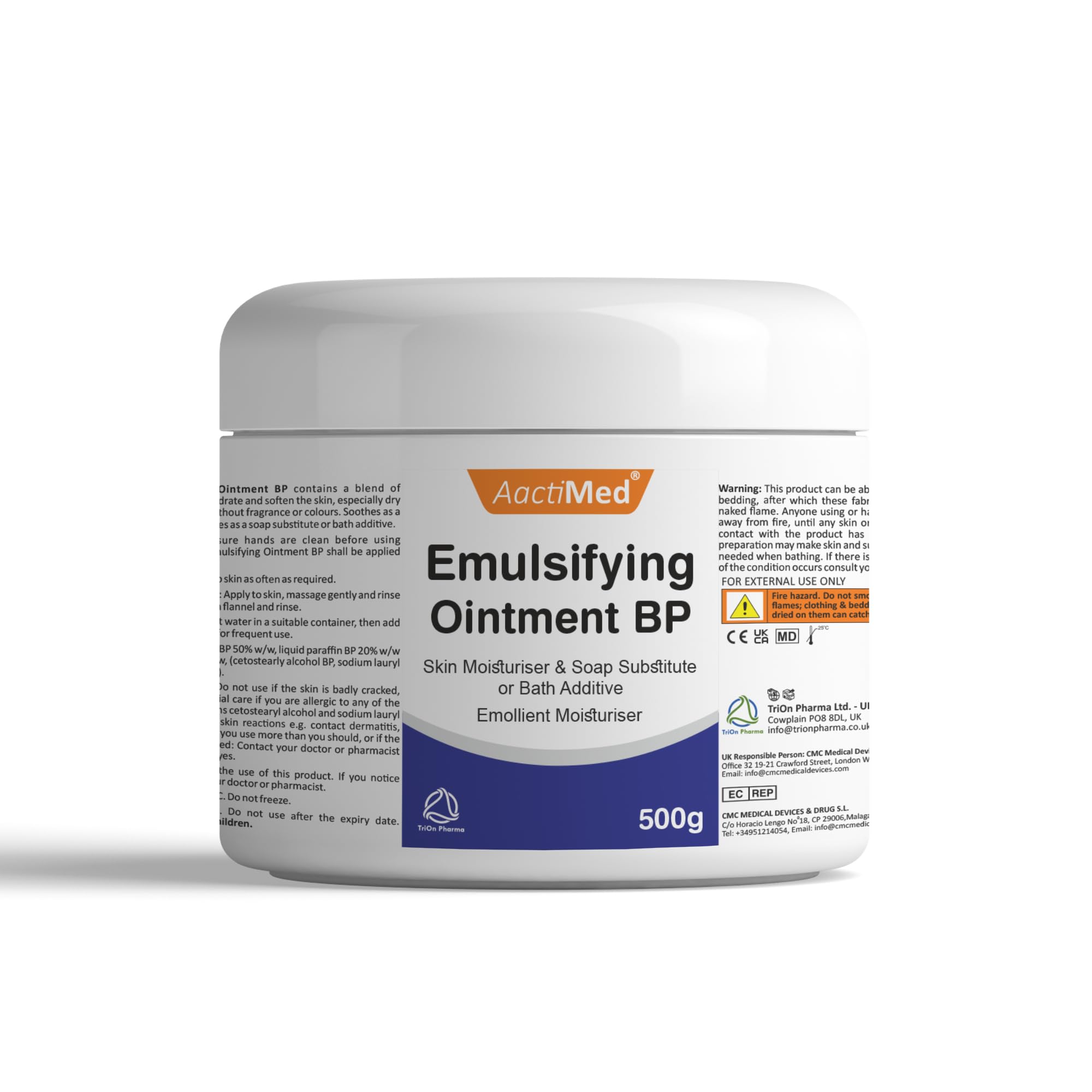 AactiMed Emulsifying Ointment – 500g for Skin Moisturiser & Soap Substitute or Bath Additive