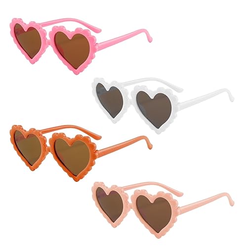 Satiskid Kids Sunglasses Girls, Cute Colorful Flower and Heart Shaped Fashion Glasses, UV Protection for Kids Age 3-8 Beach Party, Outdoor Sports (4 Heart Shapes)