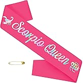 SKJIAYEE Scorpio Queen Sash for October November Birthday Party, Hot Pink Zodiac Scorpio Birthday Sash for Horoscope, Astrology Bday Party Decorations, Ideas, Jokes and Favors(Pink+Iridescent Foil)