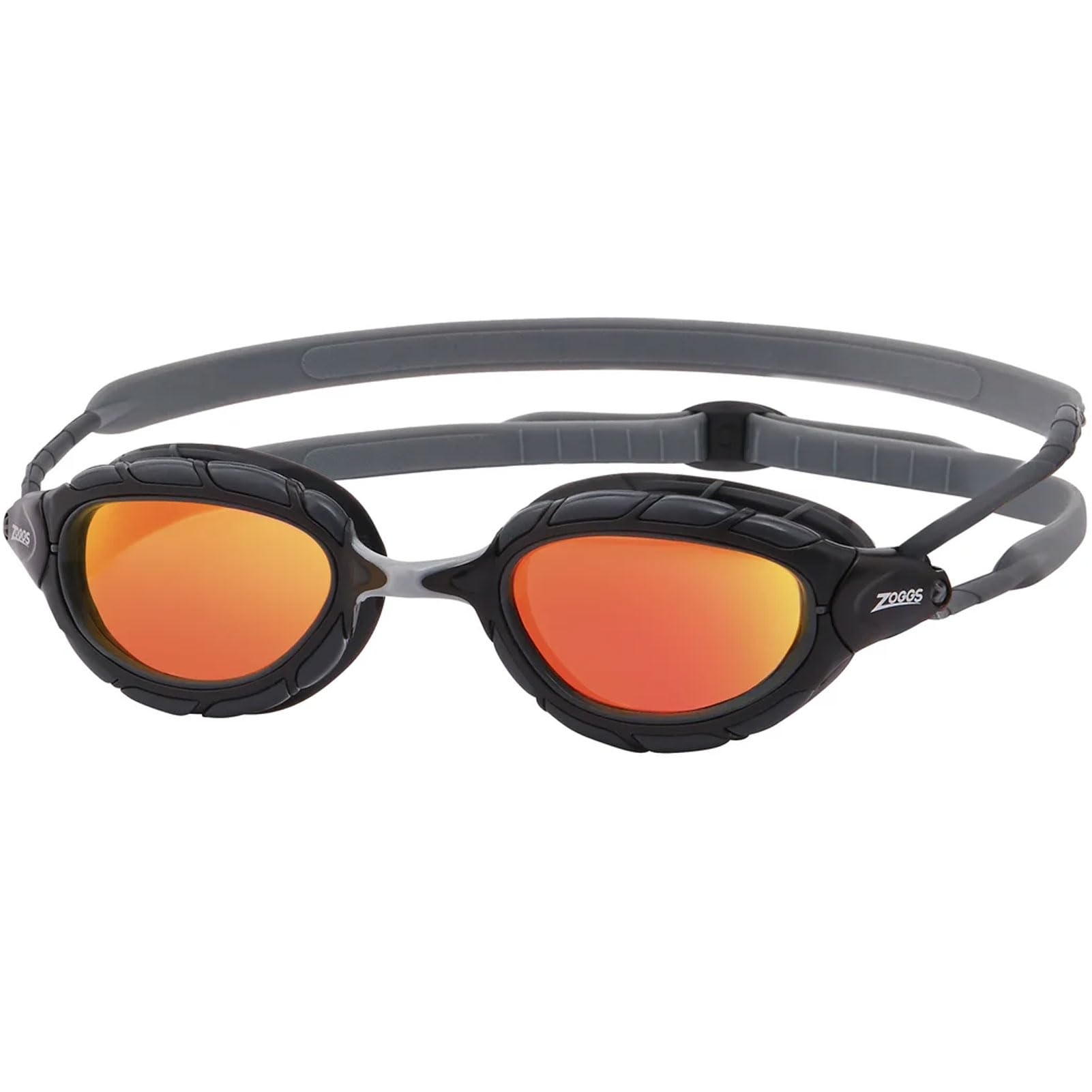 Zoggs Predator Titanium flex Goggles, UV Protection Swim Goggles, Quick Adjust Swim Goggle Straps, Fog Free Adult Swim Goggle Lenses, Zoggs Goggle, Ultra Fit, Grey/Black/Mirrored Orange - Regular Fit