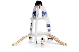 SainSmart Jr. Wooden Train Track Accessory, Space Launcher Rocket Ship Play Set with Astronauts, Compatible with Brio, Thomas, Melissa and Doug