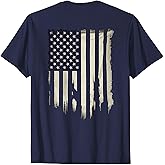 Distressed USA Flag Printed on Back T-Shirt