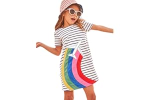 HILEELANG Toddler Girl Cotton Casual Dress Summer Short Sleeve Basic Tunic Playwear Shirt Dresses