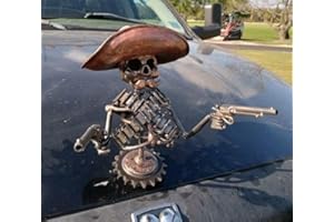 RIPTEADRY Cowboy Skull Gunslinger Hood Ornament, Cool Skeleton Figurines, Car Truck Hood Ornament Metal Skull Hood Ornament, Car Decor Ornament