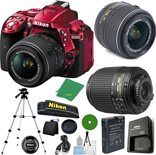 Nikon D5300 Red - International Version (No Warranty), 18-55mm f/3.5-5.6 DX VR, Nikon 55-200mm f4-5.6G ED DX Nikkor, Tripod, 6pc Cleaning Set Nikon D5300 Red - International Version (No Warranty), 18-55mm f/3.5-5.6 DX VR, Nikon 55-200mm f4-5.6G ED DX Nikkor, Tripod, 6pc Cleaning Set