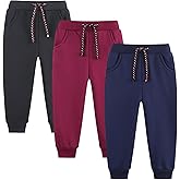 Funnymore 3 Pack Boy's and Girl's Fleece Pull on Jogger Sweatpant with Pockets and Drawstring 2-13 Years