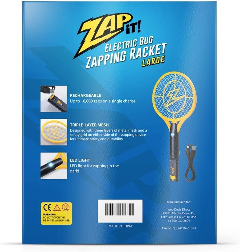 Zap It! Electric Fly Swatter Racket & Mosquito Zapper High Duty 4,000