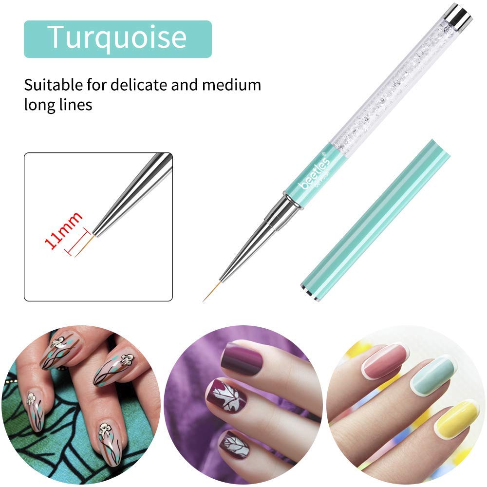 Nail Art Liner Brushes, Beetles UV Gel Painting Nail Art Design Brush Pen Set Diamond application Rhinestone Handle, Nail Dotting Painting Drawing Pen Size 5/7/9/11/20mm, 5Pcs : Beauty