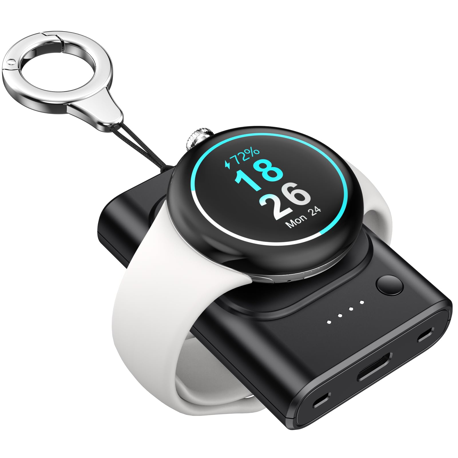 leChivée Portable Wireless Watch Charger for Google Pixel, 1800mAh, Magnetic, Lightweight Design, Battery Powered, USB Type-C, 4 Power Levels, Black