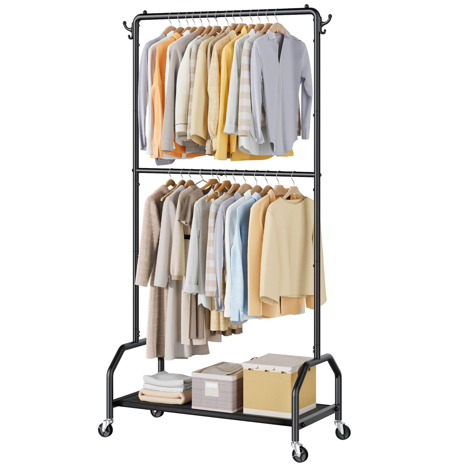Photo 1 of *** incomplete, selling for parts*** Wiracks Clothes Rack Double Hanging Clothes Rack Clothing Rack Garment Rack 130LBS Capacity 34.5" W X15.8 D X 79" H Rolling Clothes Racks for Hanging Cothes with Bottom Shelf