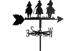 CENTMEHR Decorative Metal Weathervane in Black with The Pattern of Western Cowboys, Mount and Screws Included