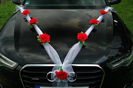 Autoschmuck Organza M Garland With Roses For Bride And Groom