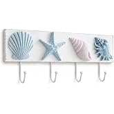 Tide and Tales Seashell Towel Rack, Beach Decor for Bathroom, Coastal Theme | 16.5", 3d Textured Seashells, 4 Strong Hooks, for Bathroom, Bedroom or Kitchen, Beach House Decor, Key Holder, Gift-Boxed
