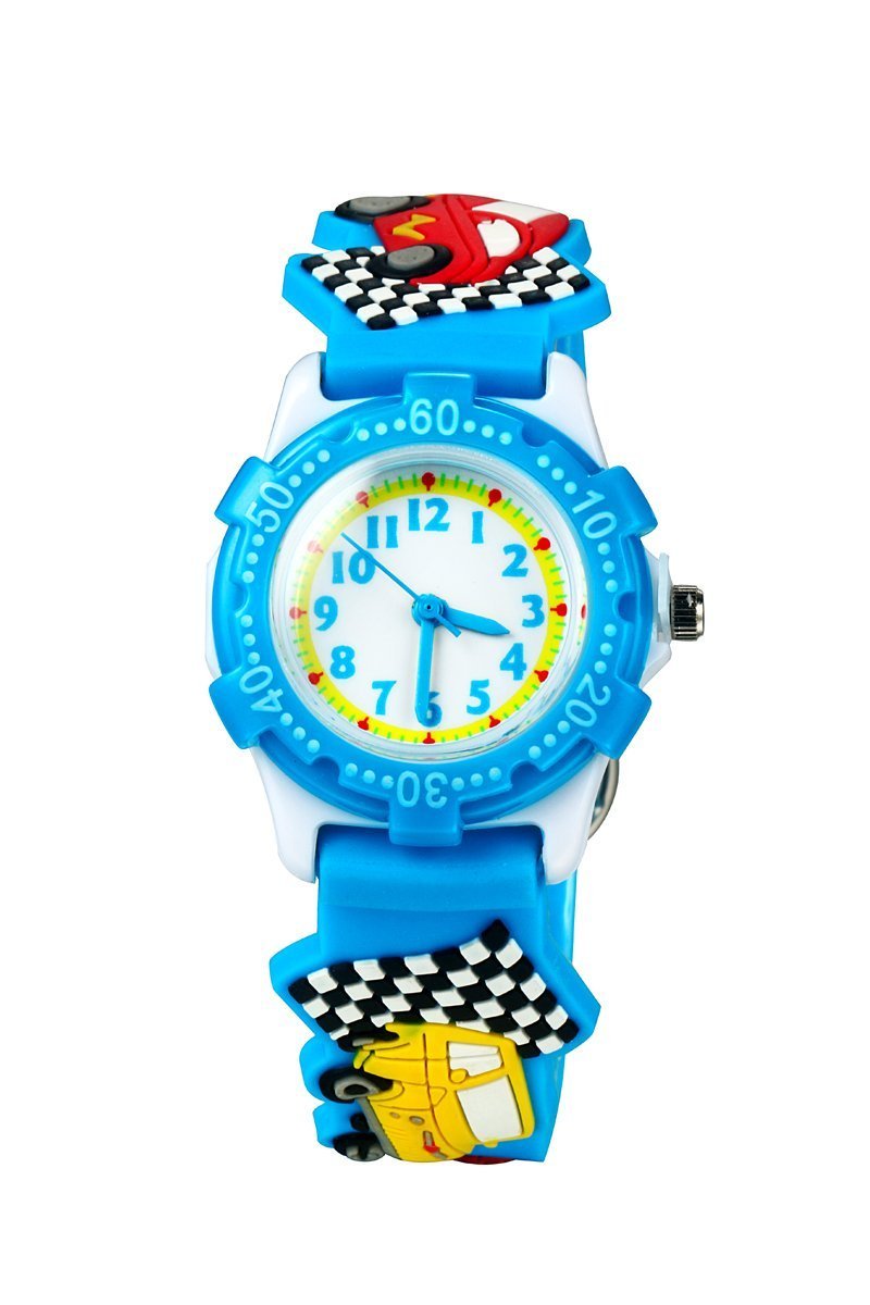 ele ELEOPTION Children's Watch Waterproof 3D Cute Cartoon Round Dial Silicone Rubber Band Quartz Wrist Watch Xmas Gift for Little Girls Boy Kids Children Environmental Friendly - Car, Blue