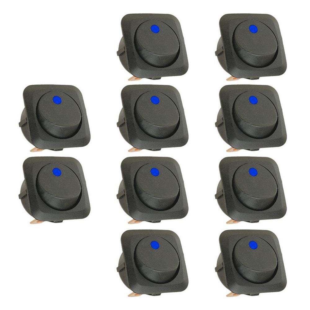 Mintice™ 10 X 25mm Car Vehicle Boat Truck Round Rocker Toggle Switch Blue LED Light On-off SPST Control 12V 25A