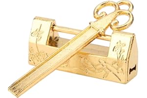 Mini Chinese Style Traditional Magpie Flowers Padlock Small Lock Key for Vintage Furniture Padlock Vintage(Gold)