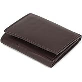 Leatherboss Genuine Leather Boys Slim Compact Flap Id and Coin Pocket Trifold Wallet for men women, Dark Brown