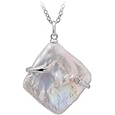 Paialco Large Baroque Pearl Pendant, Sterling Silver Hug Hands Holding Freshwater Pearl Necklace