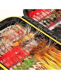 Kit de moscas de pesca FISHINGSIR   64 100 110 120 piezas hechas a mano de moscas de pesca   moscas secas húmedas, aireador, ninfa, esmerger con caja de mosca impermeable