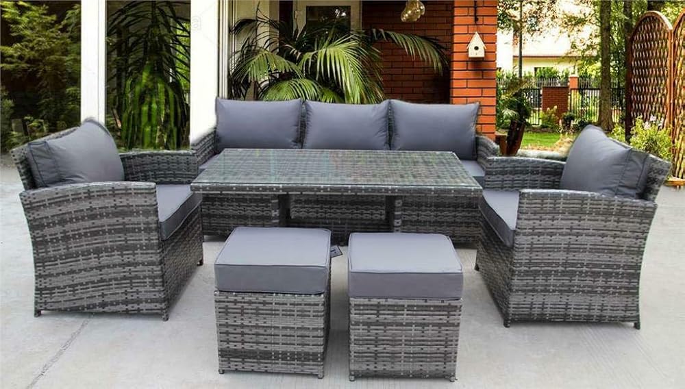 UK Leisure World Rattan Wicker Conservatory Outdoor Dining Set Grey