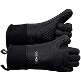 GEEKHOM BBQ Gloves Heat Resistant, 13.7 Inch Long Waterproof Silicone Oven Mitts for Grilling and Smoker, Non-Slip 5 Finger Kitchen Hot Mitts for Baking, Cooking & Cast Iron, Black