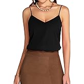 MANGOPOP Women's Bodysuit V Neck Spaghetti Strap Tank Tops Cami Backless Sleeveless Loose Fit Blouse Body Suits Sexy Casual