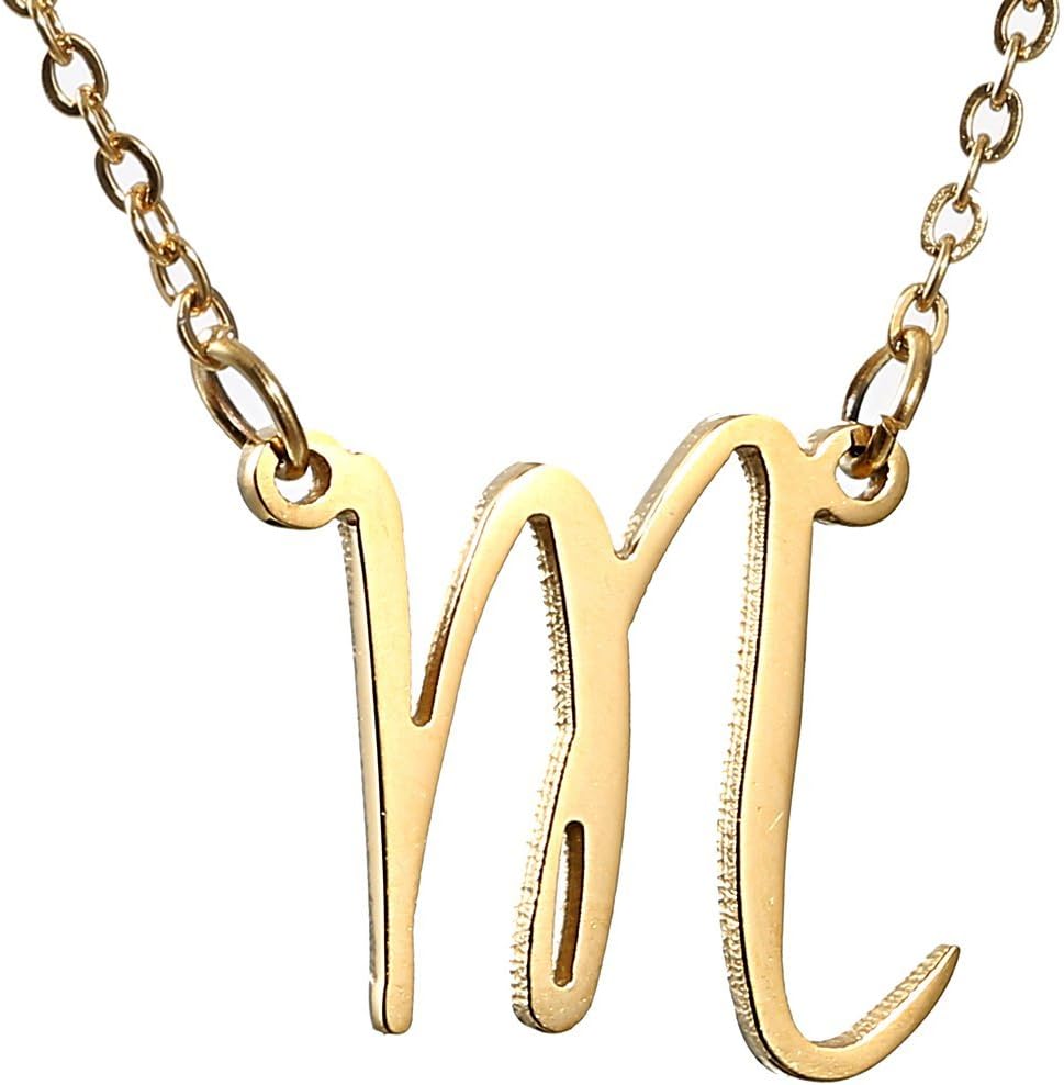 AOLOSHOW Initial Necklace 26 Letters from A-Z Stainless Steel Silver and Gold Color