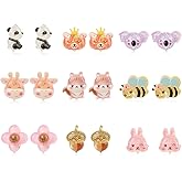 9 Pairs Kids Clip on Earrings, Girl Clip on Earrings Children's Non Perforated Ear Set Dress up Princess Jewelry Accessories Princess for Girls (Cute Animals)